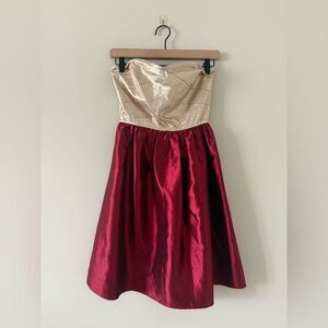 Hot & Delicious Strapless Gold and Red Mini Dress Size M